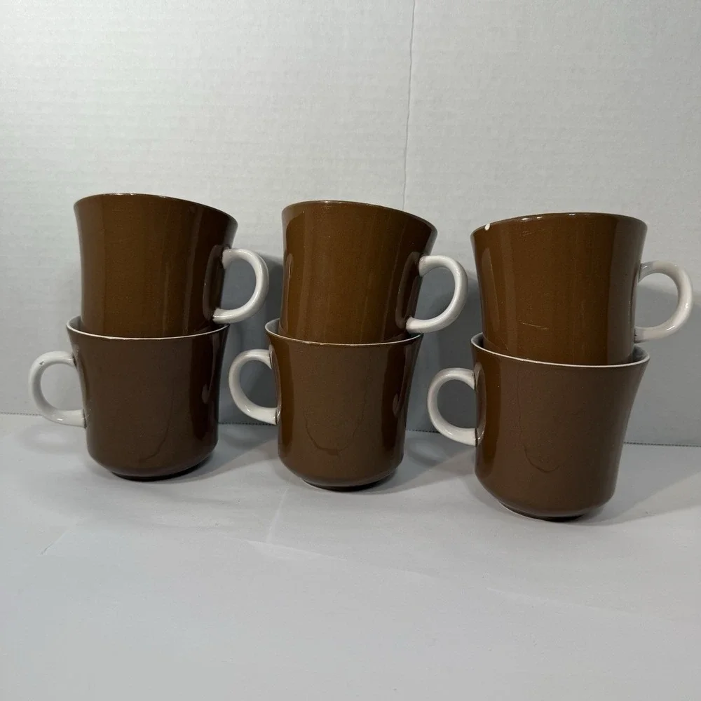 Vintage Mikasa Sun Blaze Brown Espresso Cera Stone Creamer‎ and 6 Coffee Cup Set